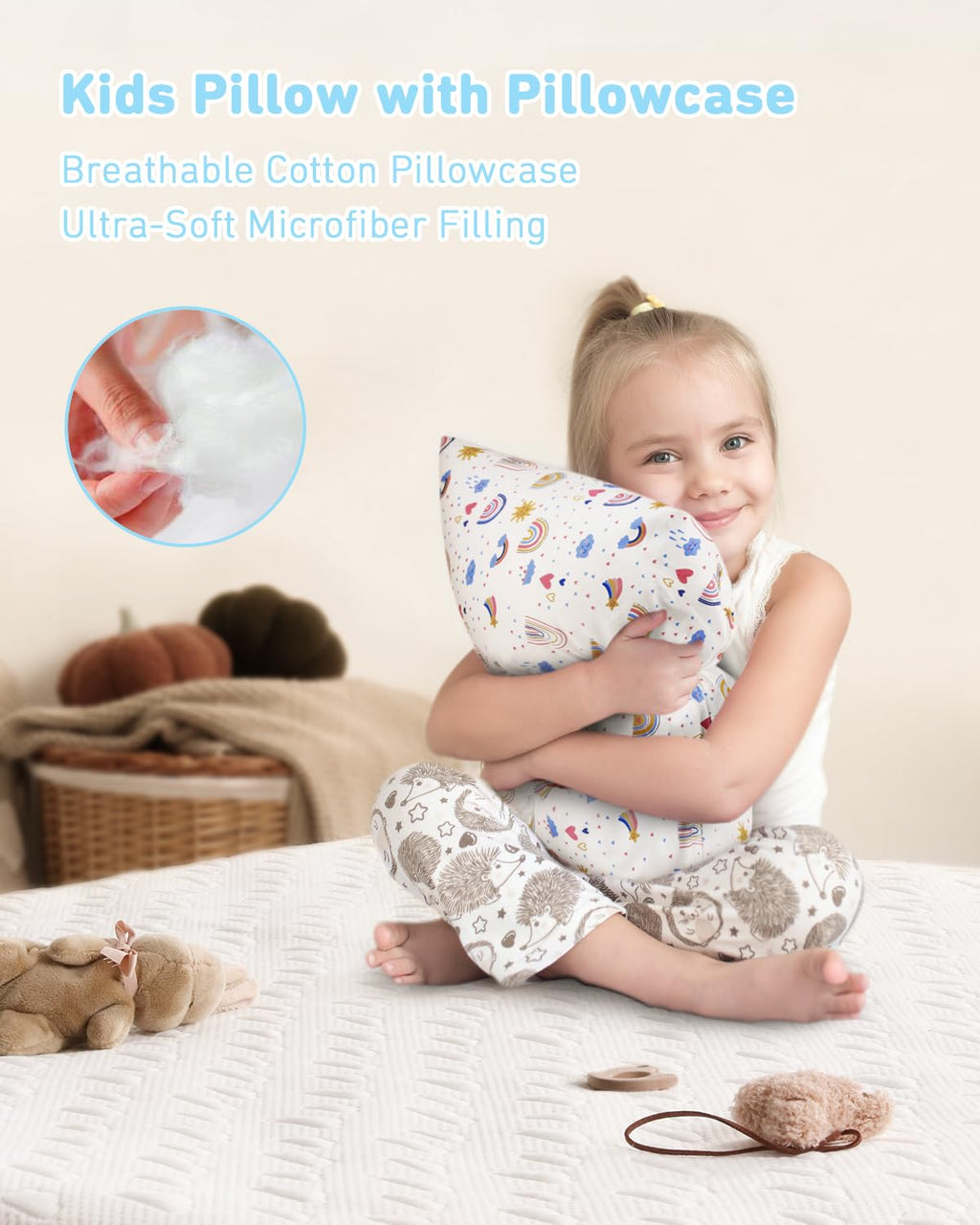 Babebay Toddler Pillow - Soft 13x18 Machine Washable Kids Pillow with Cotton Case | Perfect for Travel