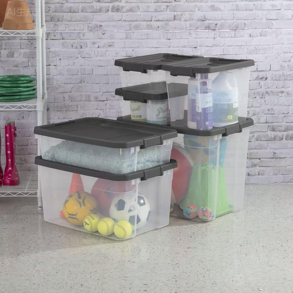 Regine Switzerland 76 Quart Durable Clear Plastic Storage Bins - Latch Lid, Dark Gray | Ideal for Office & Garage Organization