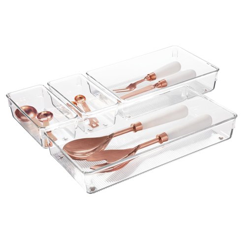 iDesign Recycled Plastic 4-Piece Kitchen Drawer Organizer Set - Linus Collection - Clear