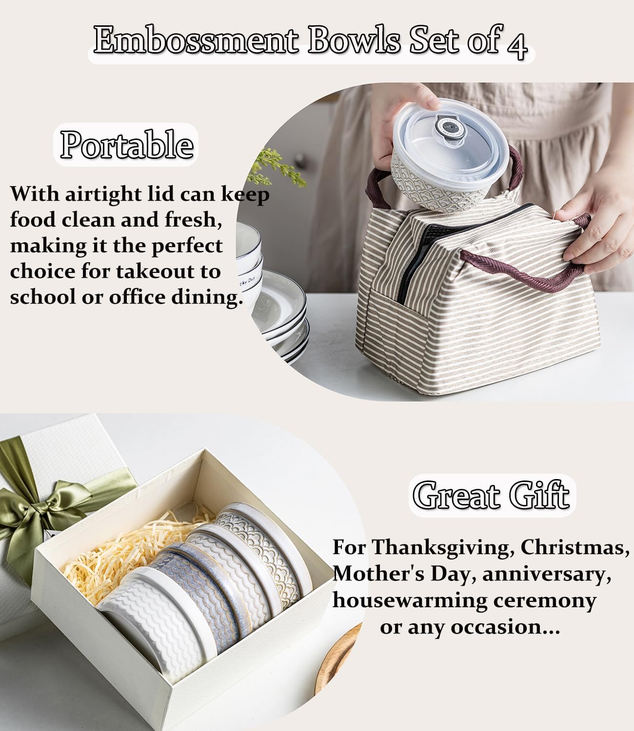 Skiennix Ceramic Baking Dishes - 12oz Meal Prep Containers with Lids | Set of 4 Grey Ripple Ramekins