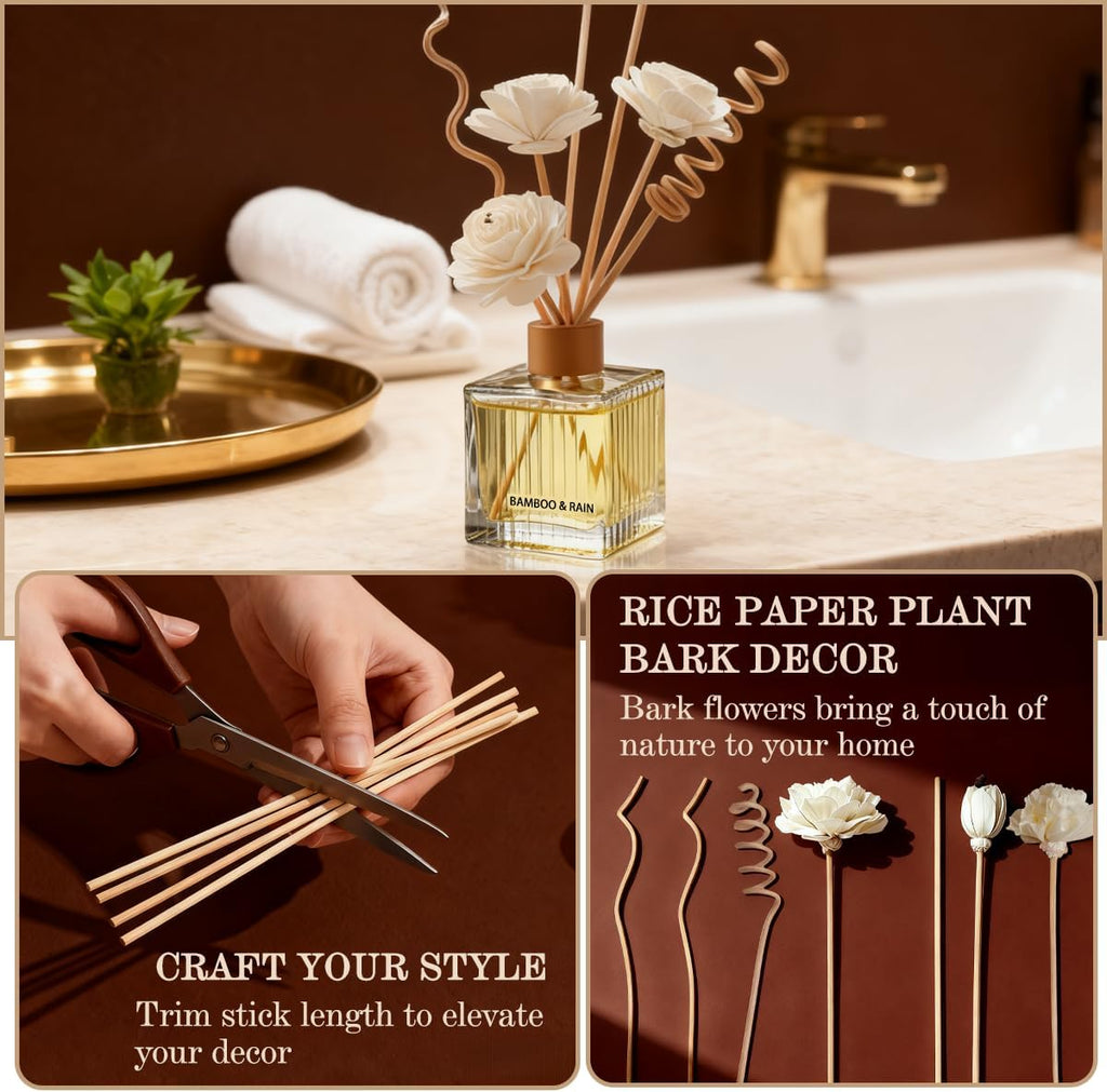 Ocean Breeze Reed Diffuser - 6.7 oz Glass Bottle with 4 Rattan Sticks & 3 Dried Flowers | Long-Lasting Aromatherapy for Home & Office