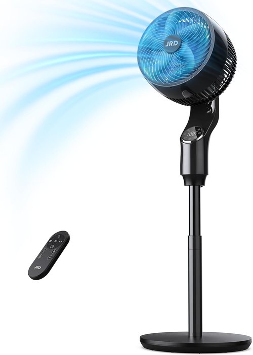 JRD Oscillating Standing Fan - 70° Quiet Pedestal Fan with Remote | 39-43" Adjustable Height, 32 Speeds