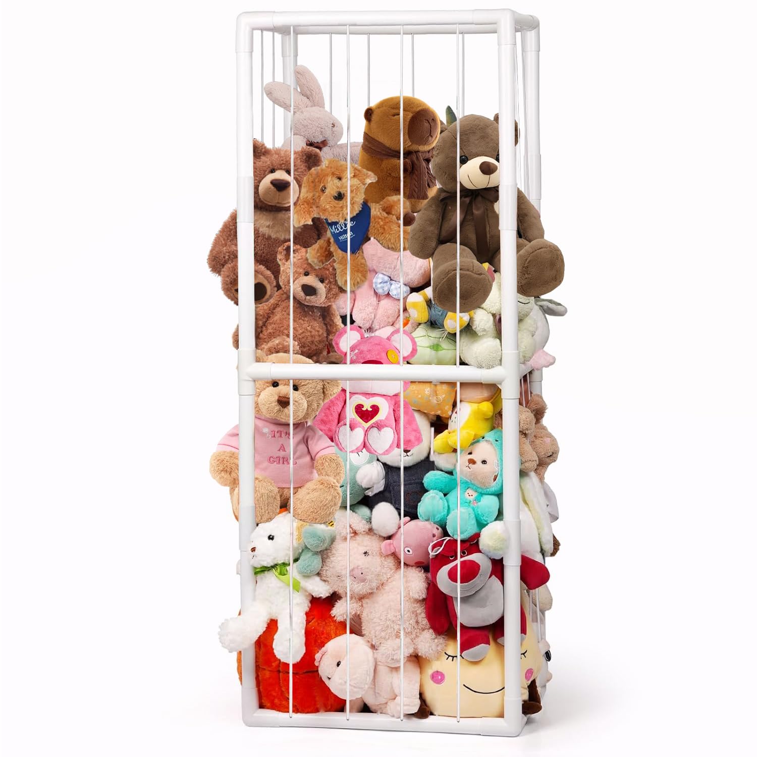 BomSaluka Stuffed Animal Storage, Kids Toy Zoo Storage Organizer with Elastic Band, Thicken PVC Tube Large Stuffed Animals Holder for Nursery Playroom Bedroom Room Furniture Plush Storage(White)