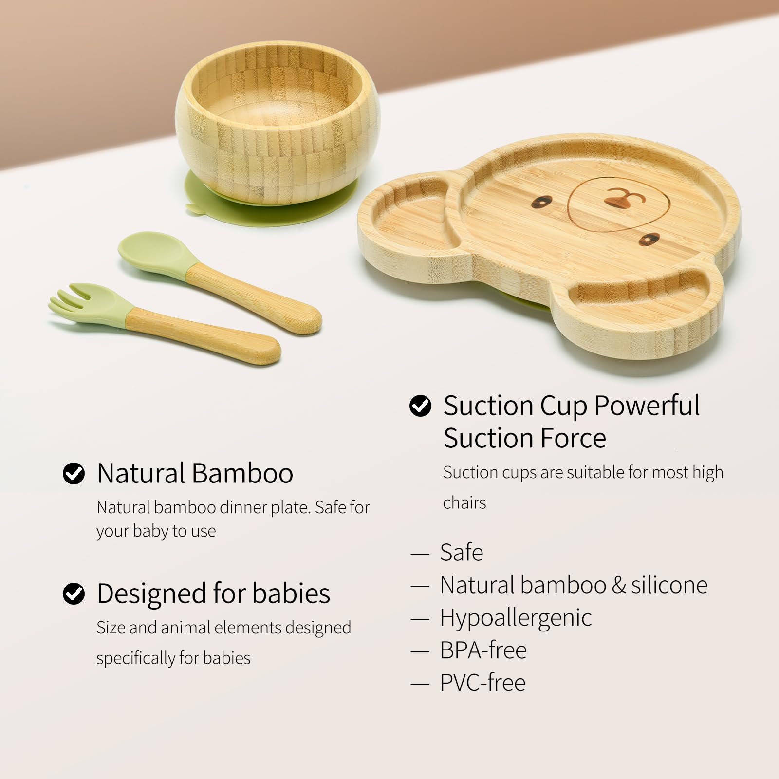 Imagination Junction Bamboo Suction Plates Bowls Setfor Baby Toddler Divided Platter Food bowl with Silicone Fork & Spoon All-Natural Baby Feeding Set, Kids Feeding Essentials
