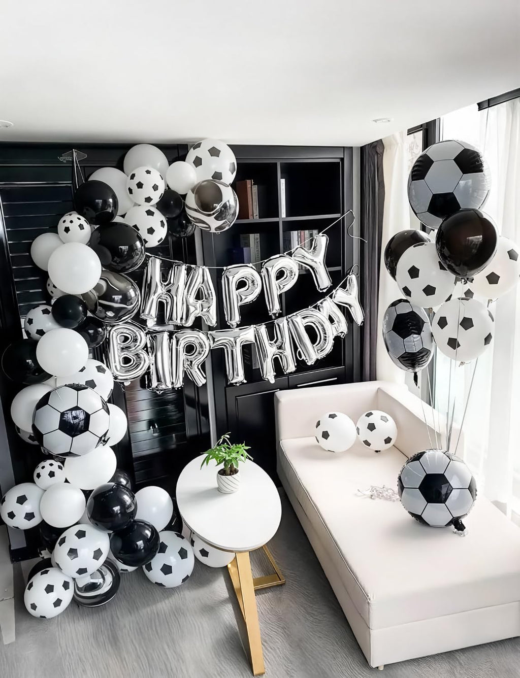 Soccer Balloon Garland Arch Kit - Black and White Football Print Balloons Arch Kit with Foil Football Exploding Star Balloon for Sports Fan, Birthday Party, Baby Shower, Soccer Theme Party Decor