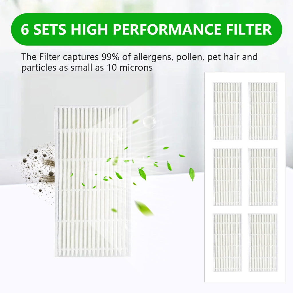 Replacement Parts for ROPVACNIC A1/S1 Vaccum Cleaner Accessory kits with 6 filters, 6 Spare Side Brushes.