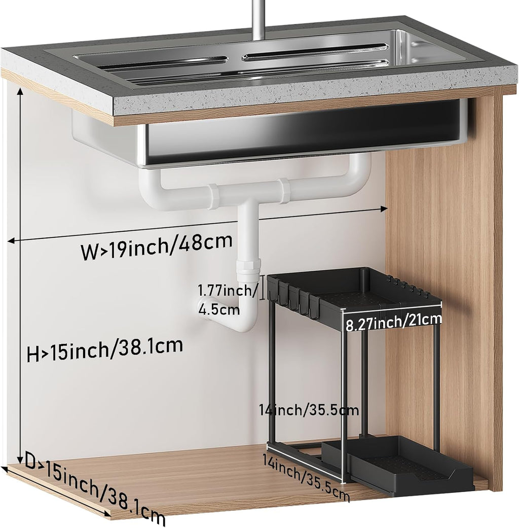 Under Sink Organizer by [Brand Name] - 2 Pack Bathroom Storage with Pull-Out Sliding Drawers | 12.8 Inch, Black