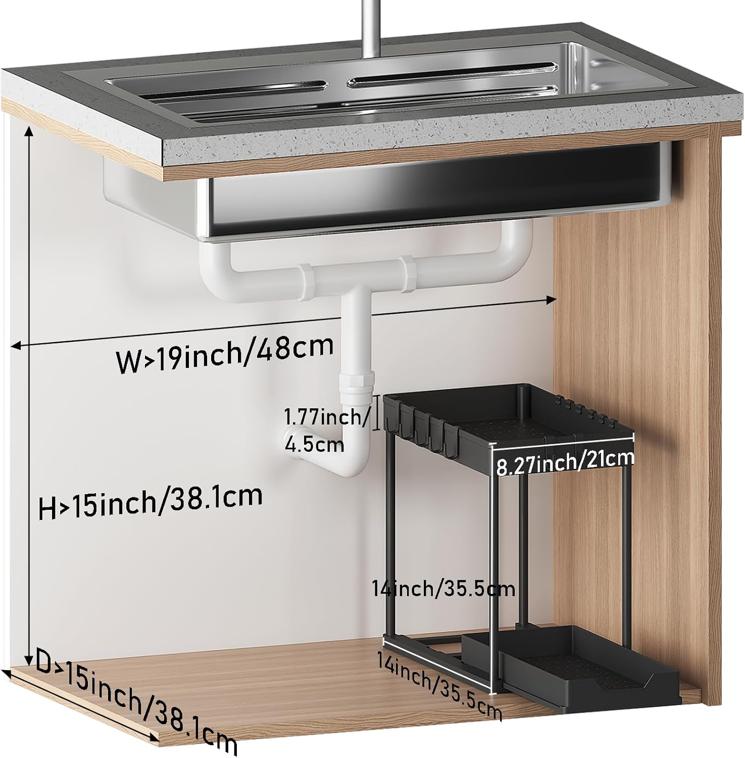 Under Sink Organizer by [Brand Name] - 2 Pack Bathroom Storage with Pull-Out Sliding Drawers | 12.8 Inch, Black