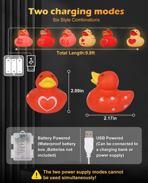 AceList Heart Rubber Ducks String Lights, 20 LED Love Rubber Duck Can Squeezable and Sound-Enabled, Valentine‘s Day Decor for Kids Room, Party, Proposal, Wedding, Nursery
