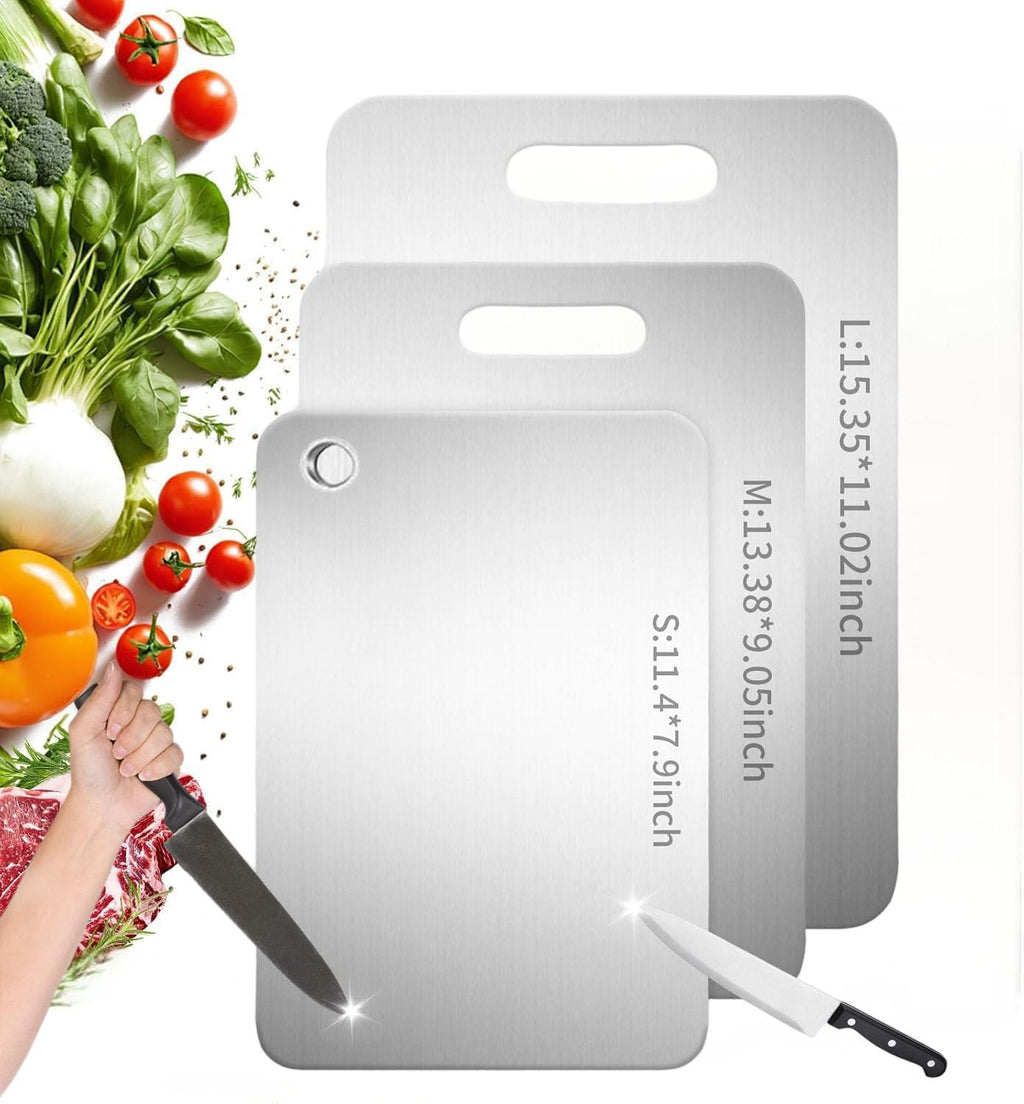 100% Pure Titanium Cutting Board, Non-Toxic & Hygienic Chopping Board, Double-Sided Kitchen Cutting Board, Durable & Easy to Clean, Perfect for Home Cooking & Meal Prep (3PC:S+M+L)