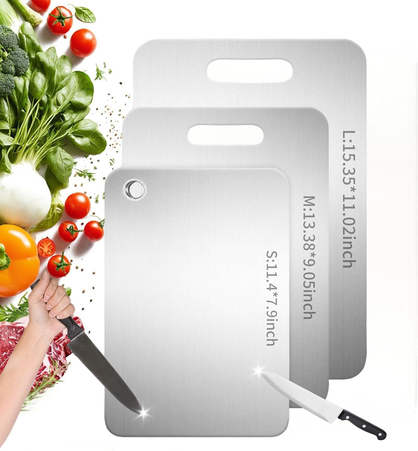 100% Pure Titanium Cutting Board, Non-Toxic & Hygienic Chopping Board, Double-Sided Kitchen Cutting Board, Durable & Easy to Clean, Perfect for Home Cooking & Meal Prep (3PC:S+M+L)