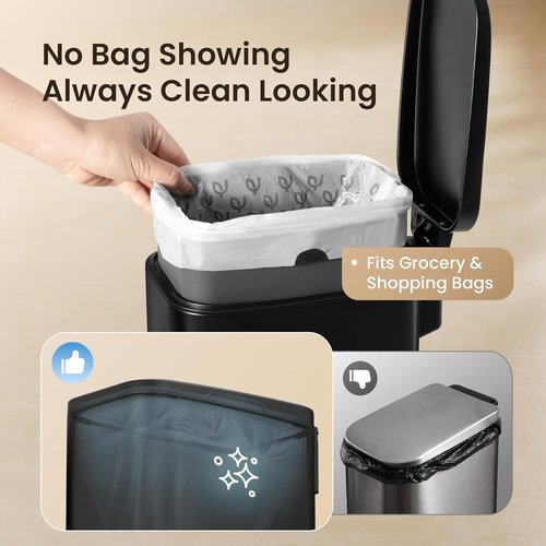 Cesun Slim Bathroom Trash Can - 6L Stainless Steel Wastebasket with Soft Close Lid & Foot Pedal | Black