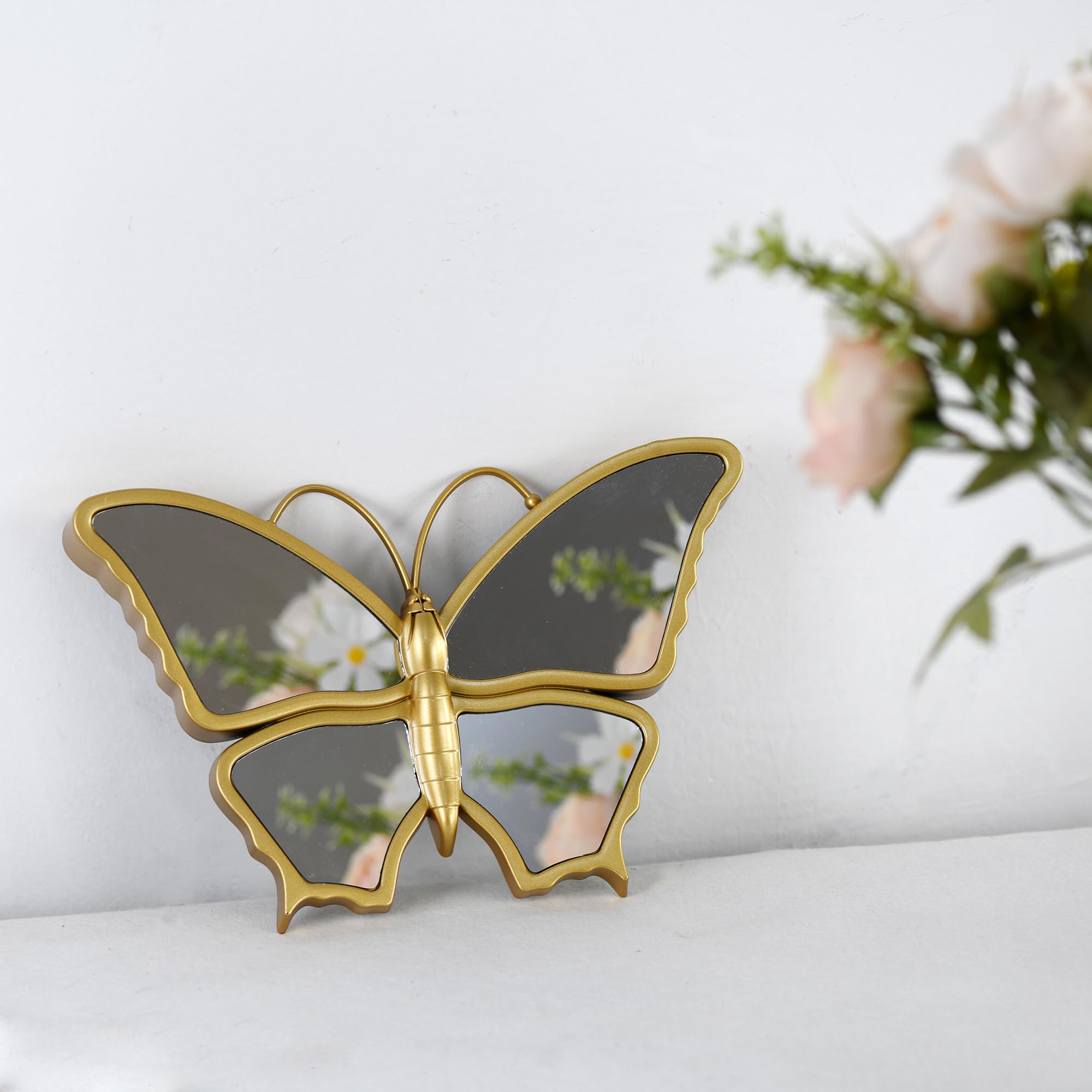 Wartter Decorative Butterfly Wall Mirror with Gold Plastic Frame (9.8 x 6.3 inch)