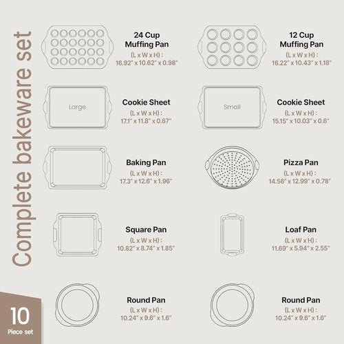 Bakken 10-Piece Baking Set | Deluxe Non-Stick Carbon Steel Bakeware with Red Silicone Handles