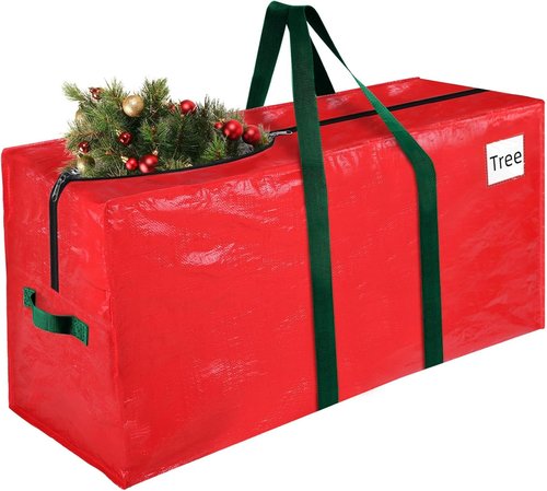 EverMerry Christmas Tree Storage Bag - Heavy Duty Waterproof Bag for Up to 7.5 Ft Trees | Red with Dual Zippers