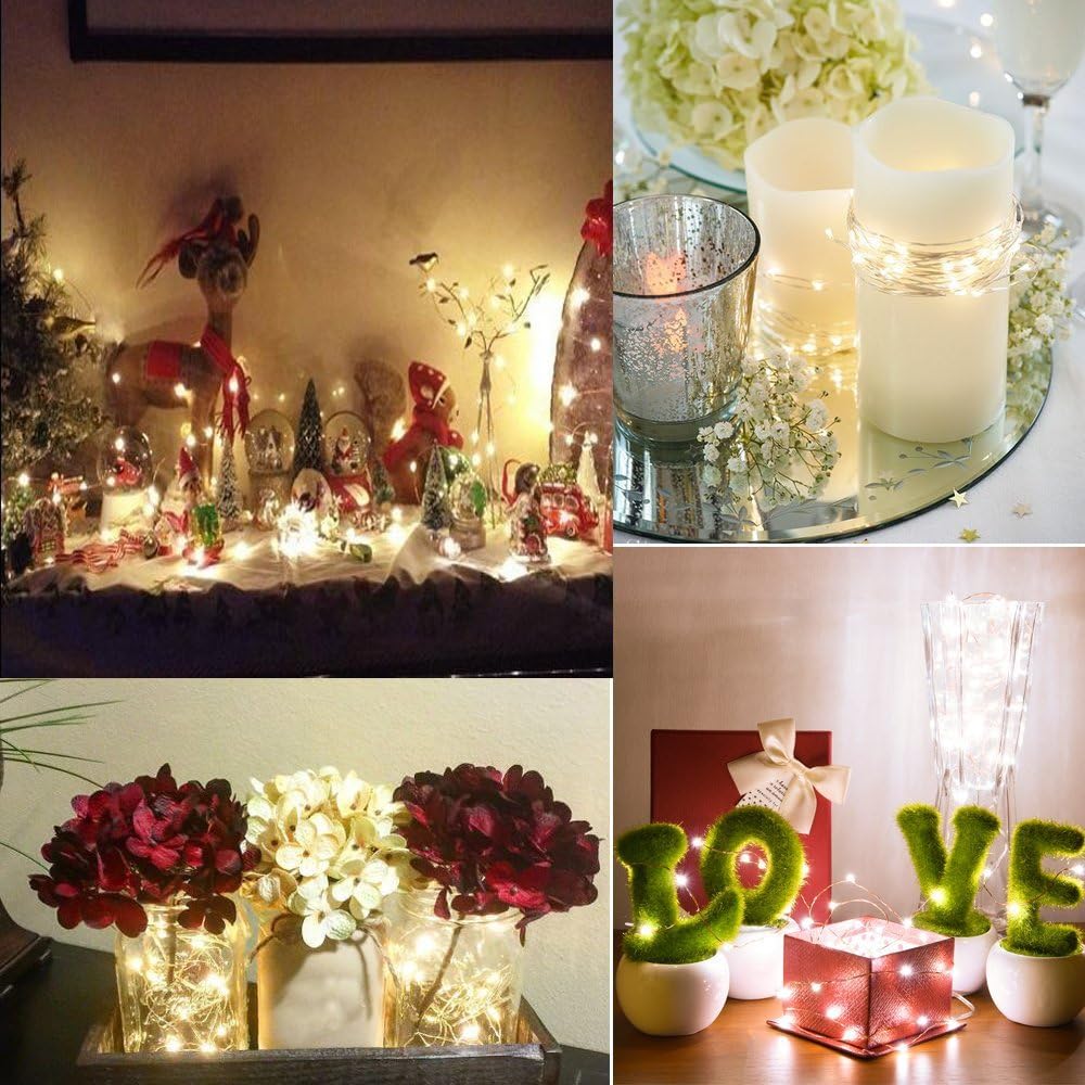 BXROIU Fairy Lights - 20 LEDs Micro Silver Wire String Lights | Battery Operated, 6.6Ft Warm White (6 Pack)