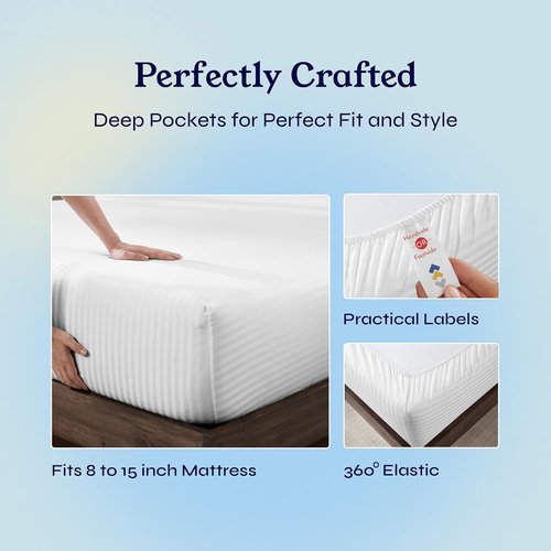 California Design Den Twin XL Sheet Set - 100% Cotton, 400 Thread Count, Silky Smooth Sateen, Striped White