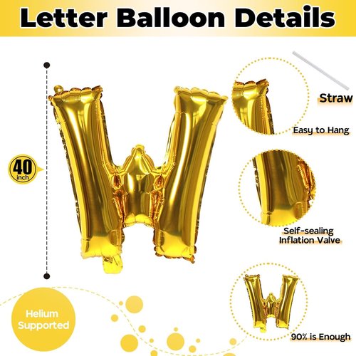 40 Inch Giant Alphabet Balloons by W - Customizable Gold Letters for Birthday Party Decor