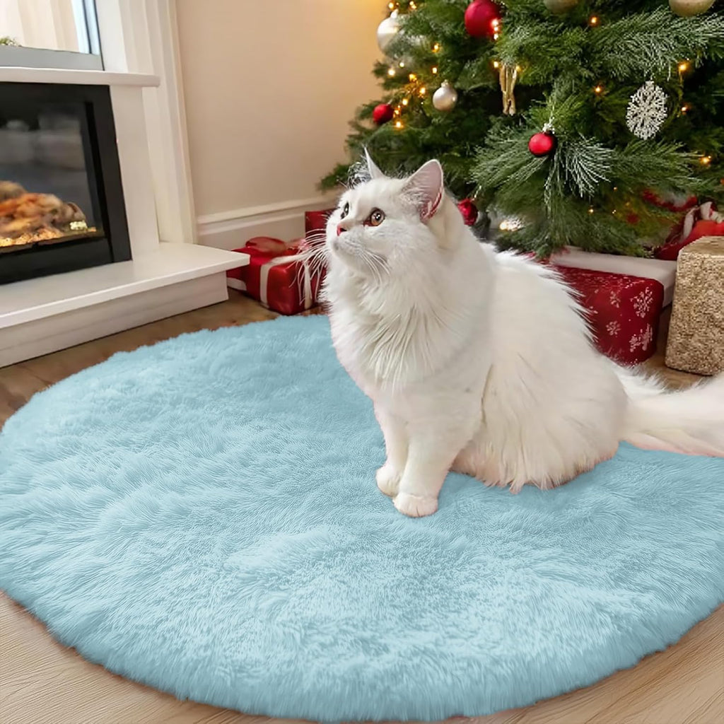 OLANLY Round Light Blue Area Rug - Soft, Fluffy, Machine Washable 3 ft Circle Carpet for Bedroom & Nursery Decor