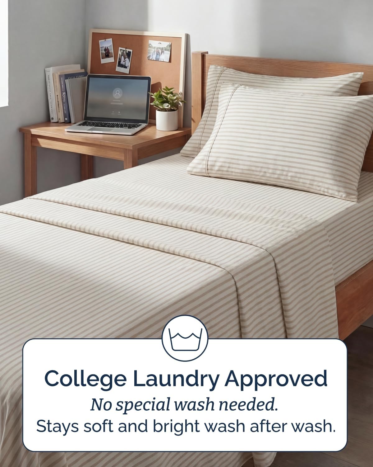 Skiennix Extra Deep Twin XL Sheet Set - 4 Piece Breathable Cooling Bedding - Soft Wrinkle-Free Beige Stripes