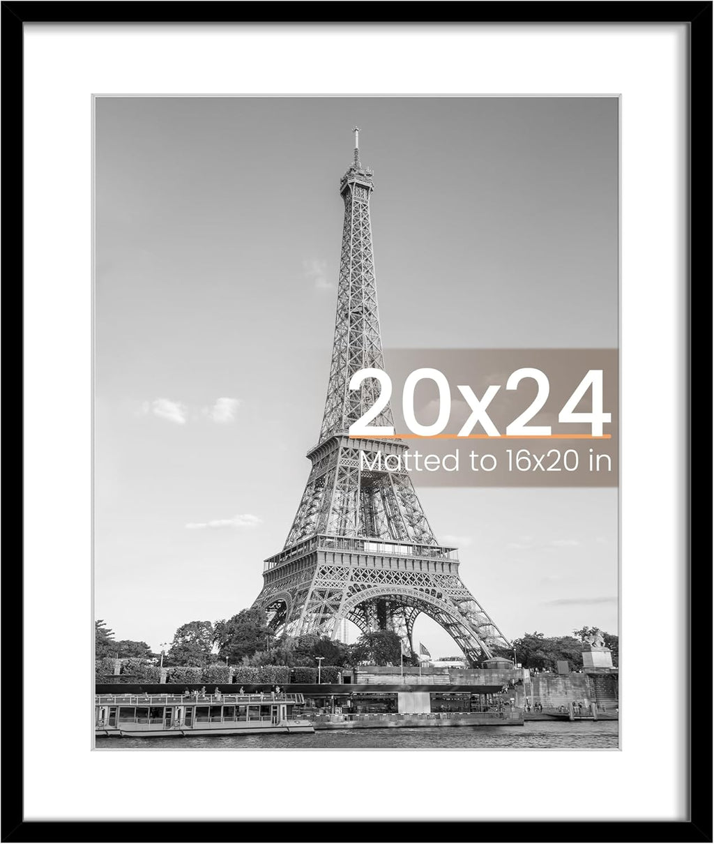 Upsimples 20x24 Picture Frame - Versatile Display for 16x20 Photos with Mat or 20x24 Without - Black, 1 Pack