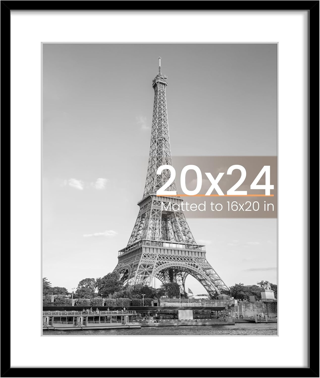 Upsimples 20x24 Picture Frame - Versatile Display for 16x20 Photos with Mat or 20x24 Without - Black, 1 Pack