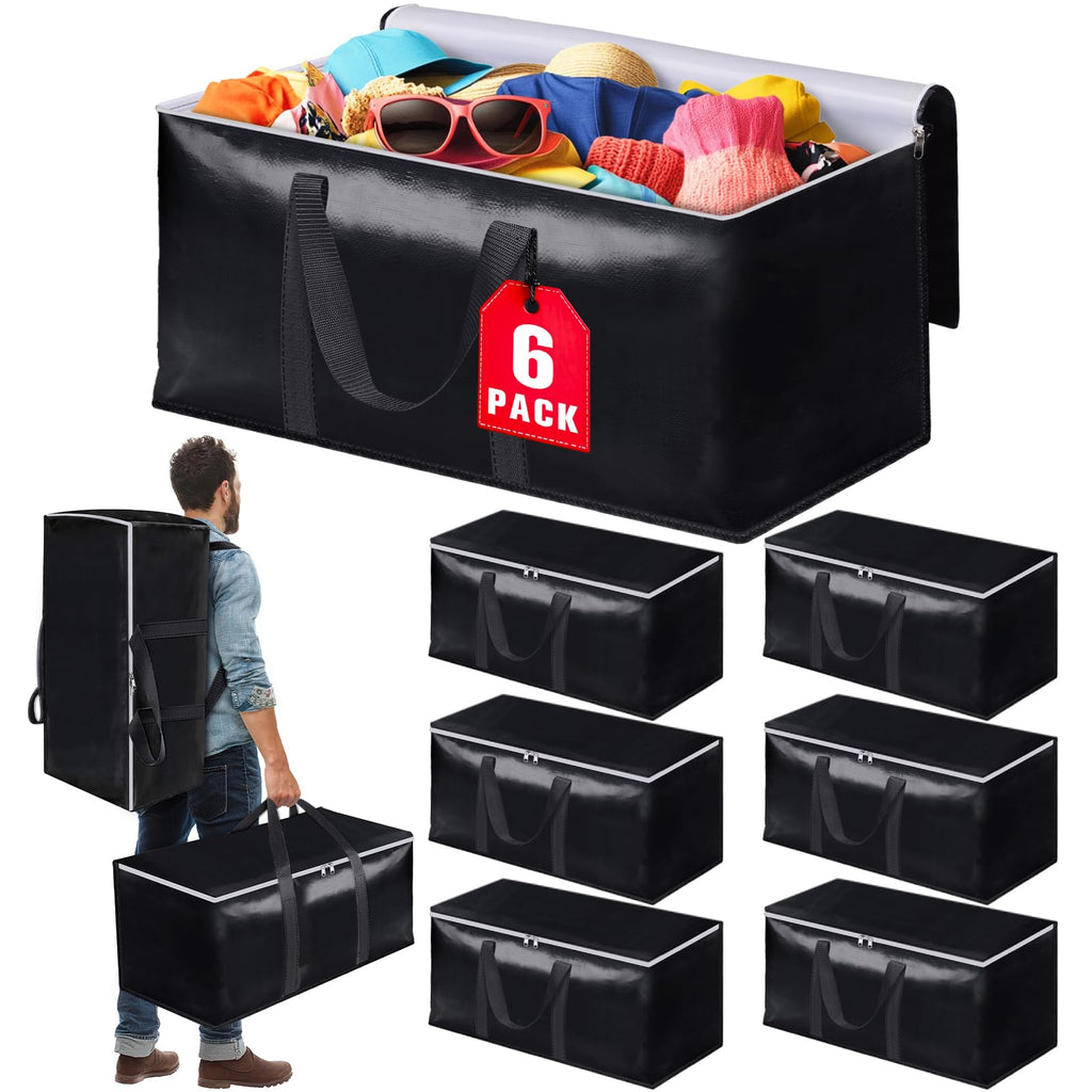 StoreHappily Heavy-Duty & Extra Capacity Moving Bags with Backpack Straps, Storage Totes with Double Zipper & Strong Handles, Packing Bags Alternative to Moving Boxes, Moving Supplies (6 Pack, Black)