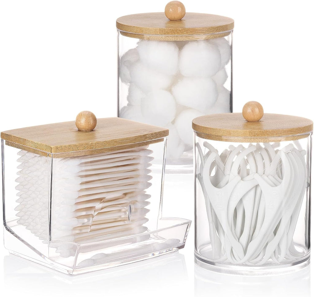 Tbestmax Q-Tips Dispenser - Stylish Bathroom Container with Bamboo Lid | 10/12 oz Cotton Ball Holder
