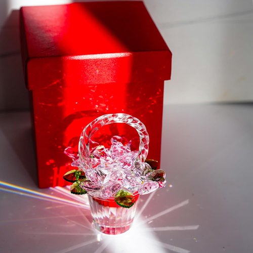 H&D Hyaline & Dora Crystal Pink Flower Basket Figurine - Elegant Glass Collectible for Home & Wedding Decor