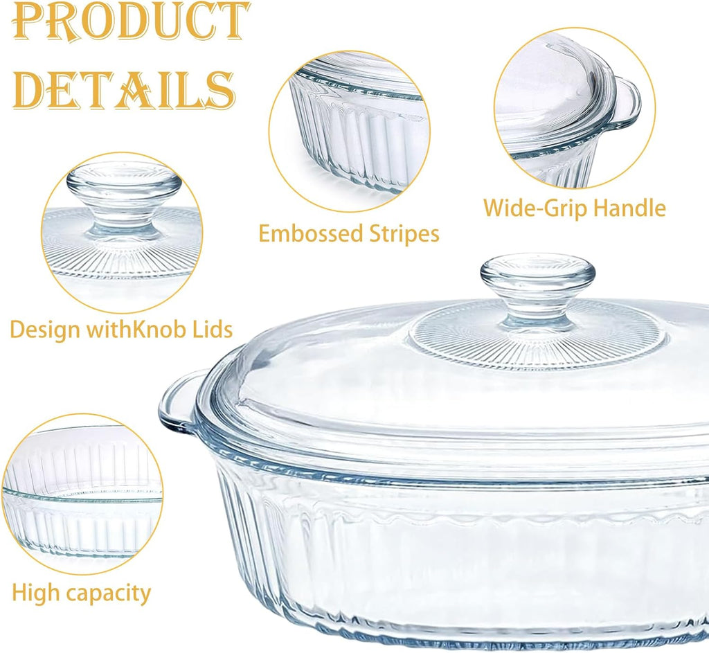 Skiennix Glass Casserole Baking Dishes Set - 2 Pack with Lids, 1.9 Qt & 3 Qt for Lasagna & Casseroles