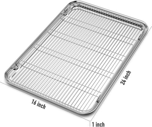 Bastwe Baking Sheet and Cooling Rack Set - Professional 24" x 16" Bakeware | Healthy, Nontoxic, Rustproof