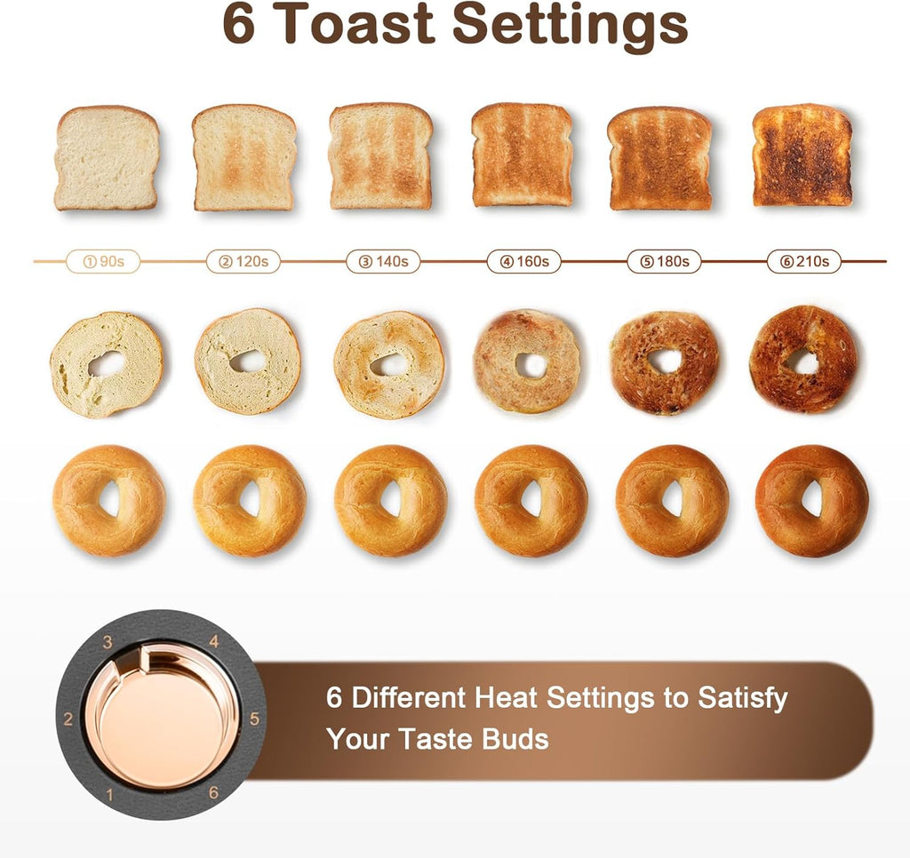 Mecity 4-Slice Long Slot Toaster - Stainless Steel with Warming Rack & 6 Browning Settings | 1300W, Grey