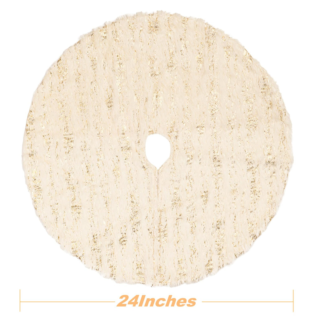 S-DEAL Golden Christmas Tree Skirt, 24 Inches Faux Fur Plush Small Tree Skirt for Holiday Home Decor Xmas