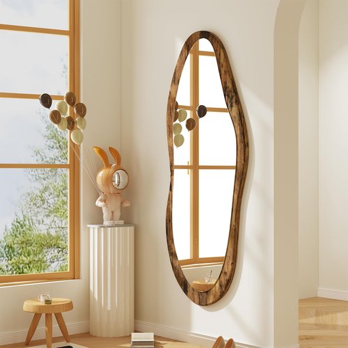 AAZZKANG Large Mirrors with Wood Framed 47"x20" Vintage Irregular Wall Mirror Full Length Asymmetrical for Bathroom Bedroom Living Room Entryway
