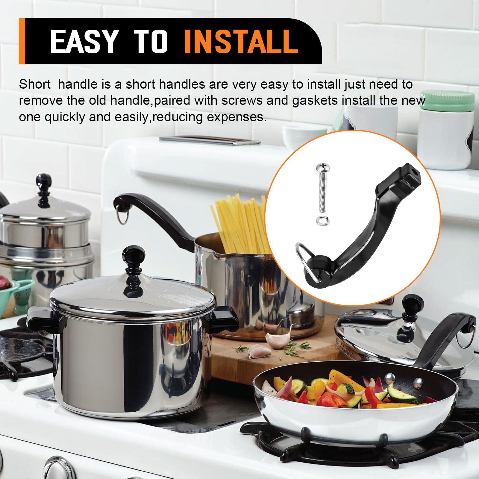 P08-031 Saucepan Handle Fits for Farberware 1, 1.5, 2, 2.5 QT Pot Short Saucepans Handle Frying Pan - Configuration Provides Comfortable Grip While Maintaining Proper Balance During Cookware Saucepan