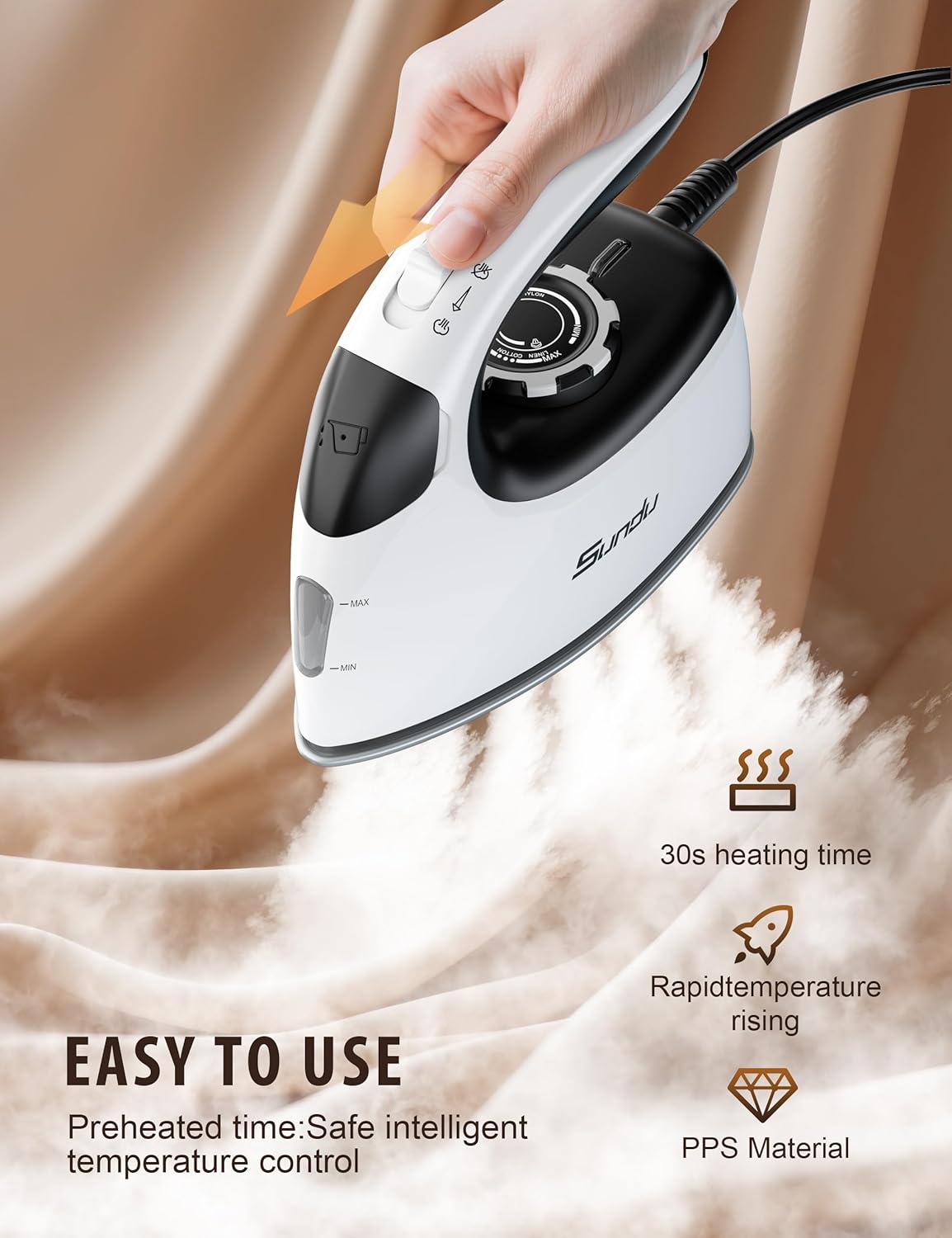 Sundu Mini Travel Iron - 1000W Portable Steam Iron with Non-Stick Soleplate | 90ml Water Tank, Digital Control