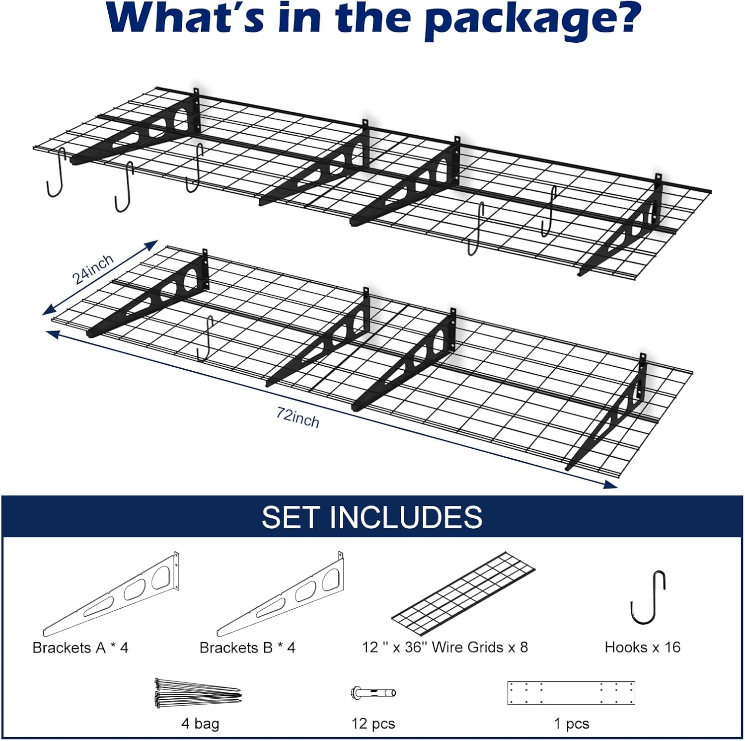 Skiennix Garage Wall Shelving - Durable 4-Pack System for Organized Storage | 3x2 Size