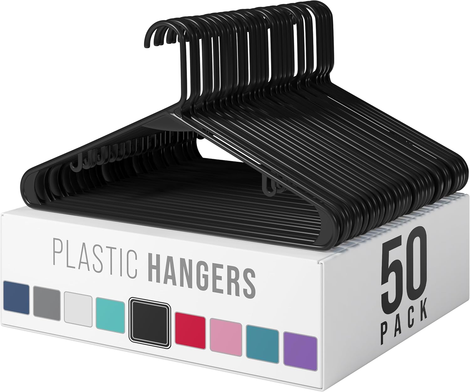 Plastic Hangers 50 Pack - Black Clothes Hangers for Space-Saving Closet Organization | Perfect for Coats & Apparel