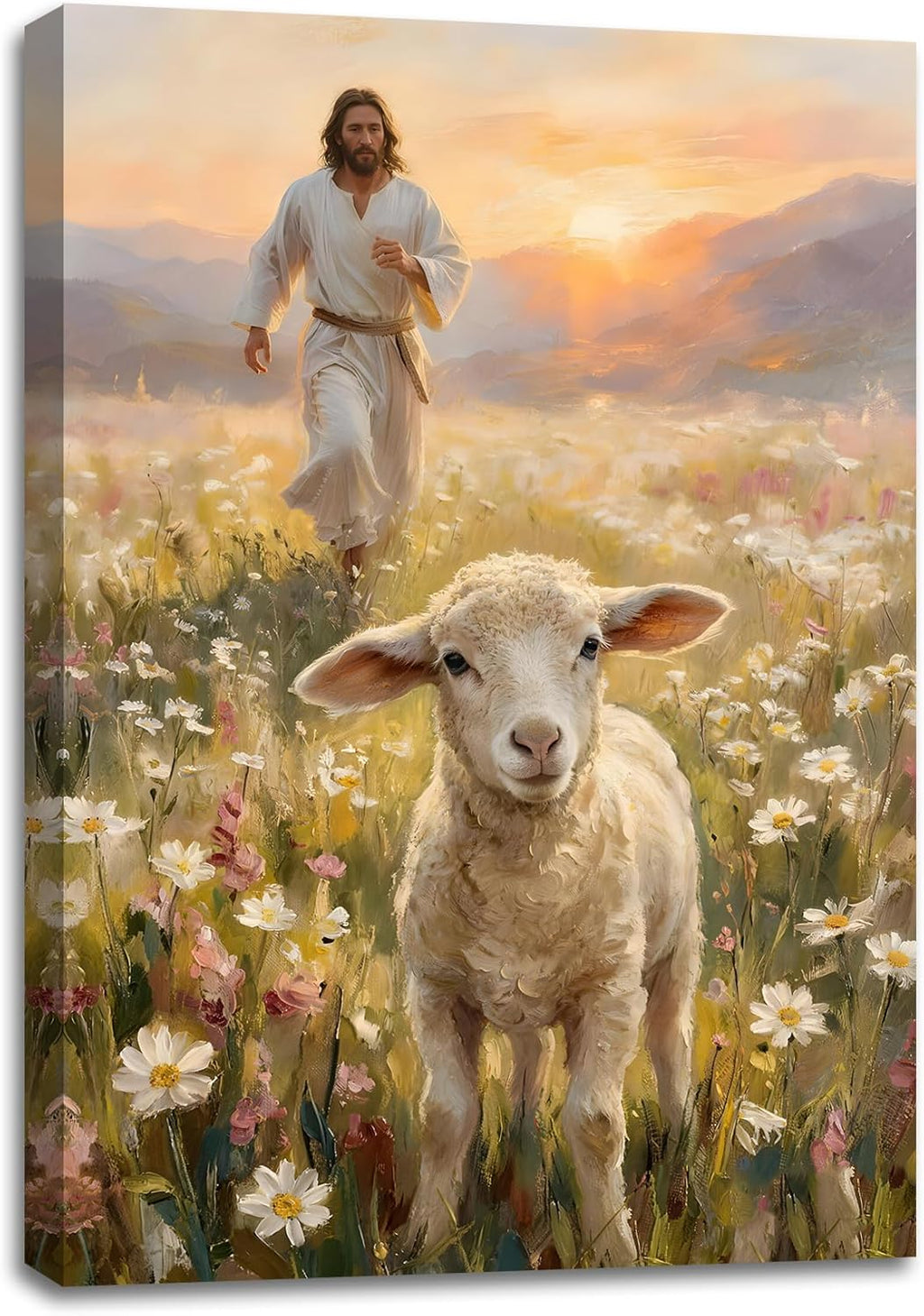 SIXWOOD Canvas Wall Art - Good Shepherd Jesus with Lost Sheep | Framed 12x16 in Christian Decor
