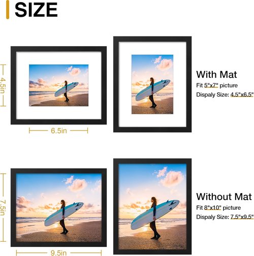 decorUhome 8x10 Picture Frame - Versatile Display for 5x7 or 8x10 Photos, Black | Wall & Tabletop Use