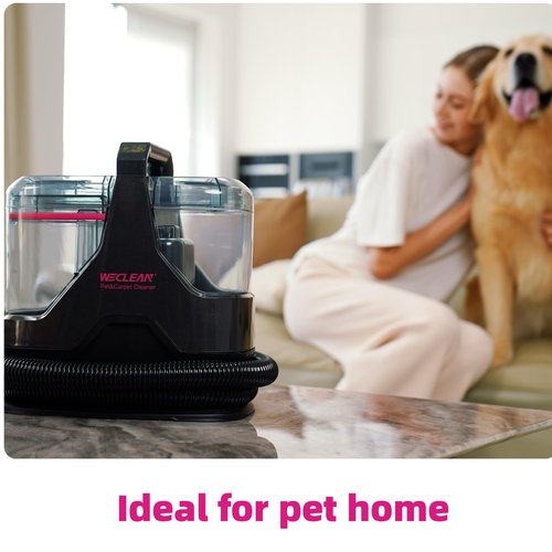 WECLEAN C3 Portable Carpet Cleaner Machine for Car, Stairs, Sofa with 18Kpa Suction and 600W Motor, Dual-Tank Spot Cleaner with 3 Brushes, Handheld Carpet and Upholstery Cleaner Black and Pink