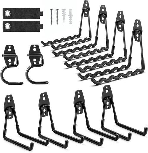 Heavy Duty Garage Hooks - 12 Pack Iron Storage Hangers with Anti-Slip Coating for Tools, Bikes & More