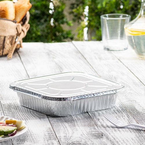 GUSTO 25 Sets 8-Inch Square Foil Pans - Disposable Aluminum Containers with Lids for Baking & Storing
