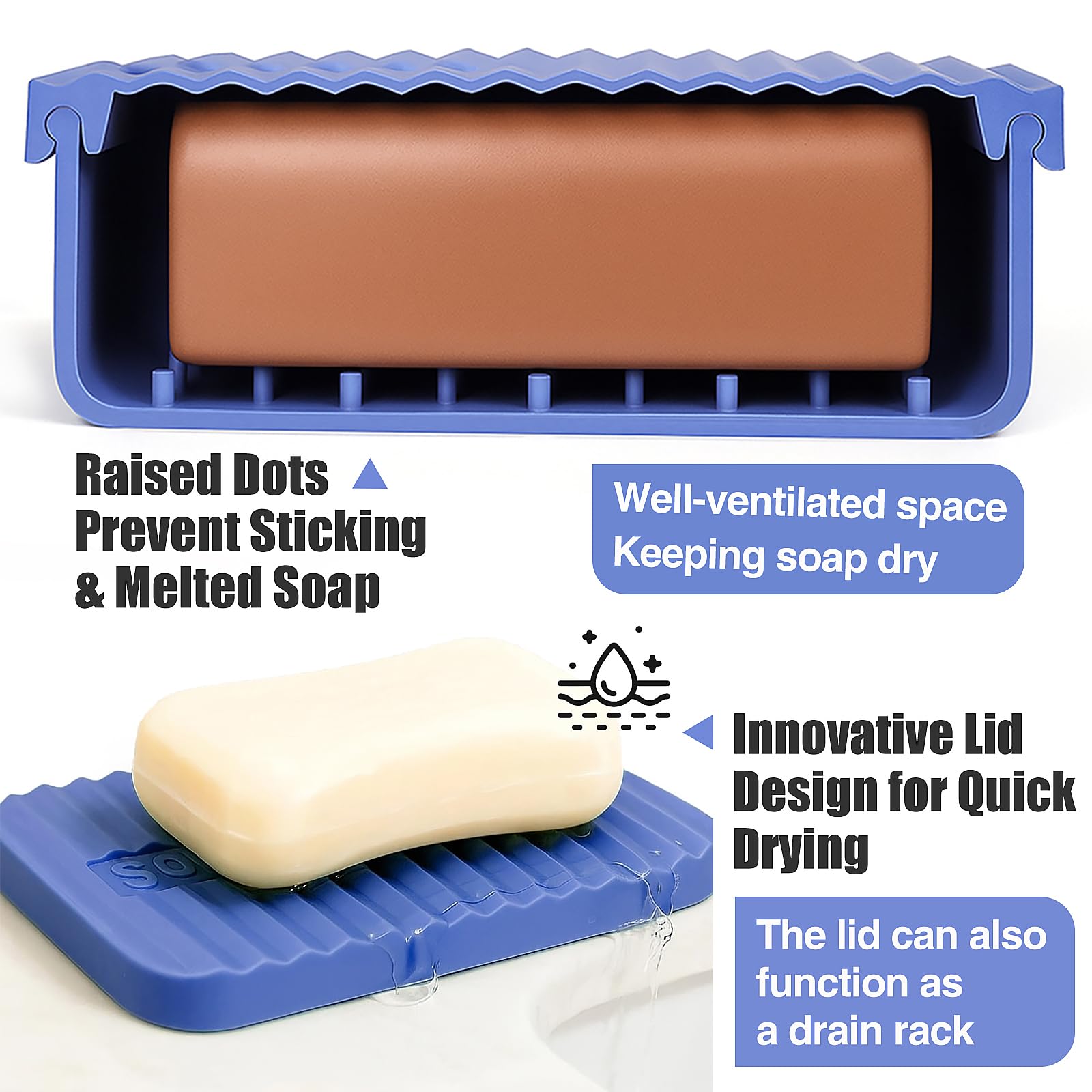 AIDIMMING Extra Large Silicone Travel Soap Case, Leak Proof Bar Soap Holder & Container for Extended Trips, Camping & Gym,Truck Drivers, Fits 10oz Duke Cannon, Shampoo & Conditioner Bars (Deep Blue)
