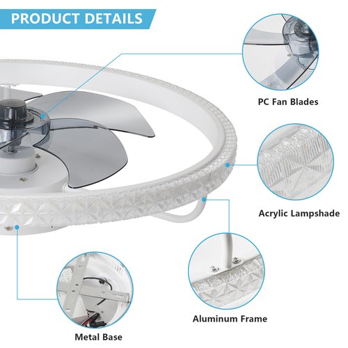 lumasphere 20" Small Ceiling Fans with Lights and Remote, 2025 Upgraded Low Profile Ceiling Fan, 3000K-6000K Dimmable, 6 Wind Speeds, Flush Mount Fandelier for Bedroom/Living Room/Kids Room