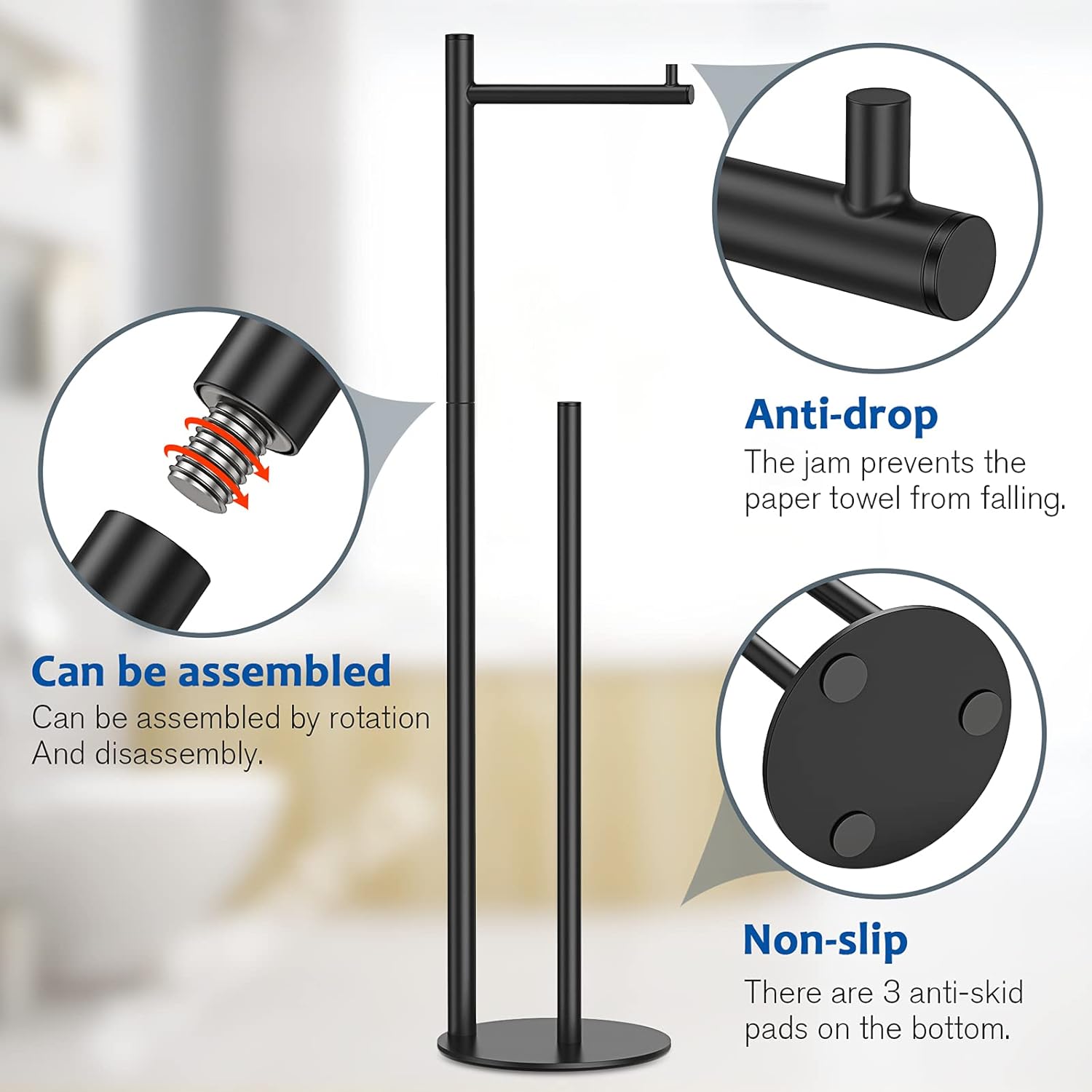 Regine Switzerland Toilet Paper Holder Stand - Stylish Bathroom Storage for 4 Rolls | Black Finish