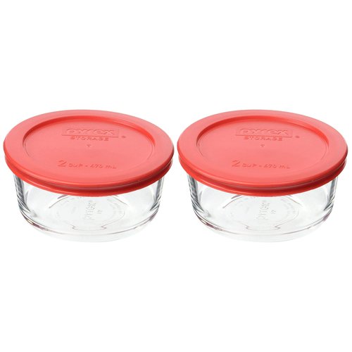 Pyrex 7200 Glass Bowls & 7200-PC Red Food Storage Replacement Lids (2-Pack) - Made in USA