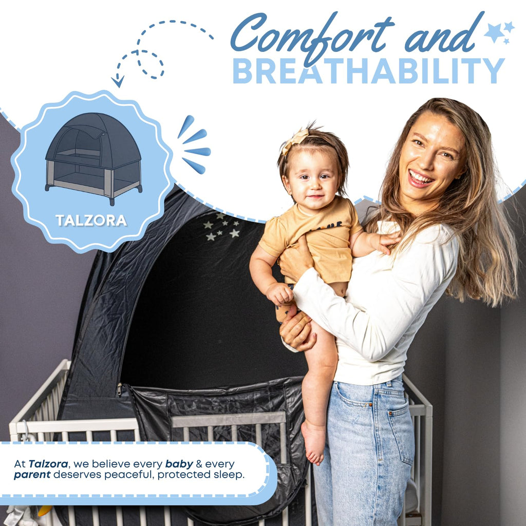 Talzora Baby Sleep Tent – Breathable Blackout Cover for Pack N Play, Crib Cover & Travel Sleep Pod, Easy pop up Setup for Toddlers and Babies Easy and Ready