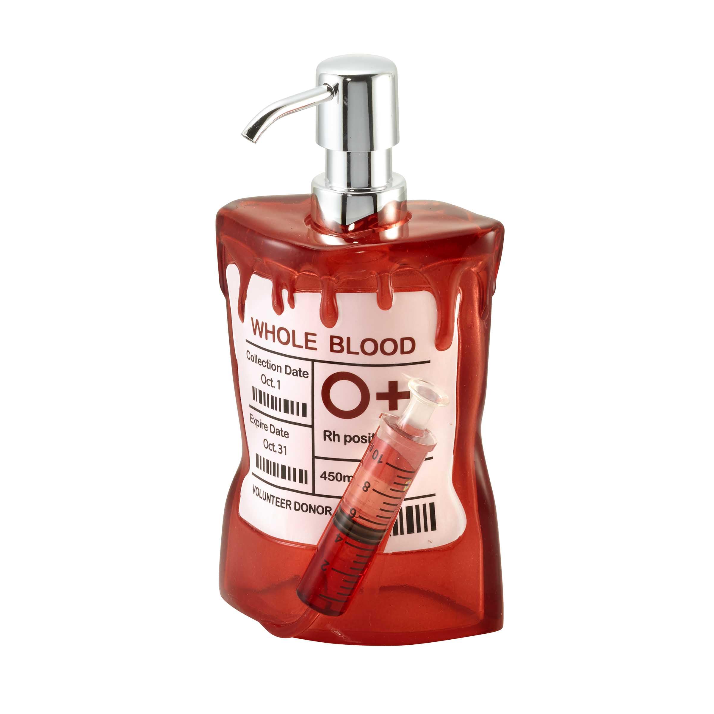 Avanti Linens – Soap Dispenser, Decorative Lotion Pump for Bathroom or Kitchen Countertop, Hand Painted Resin Halloween Decor (Blood Bag)