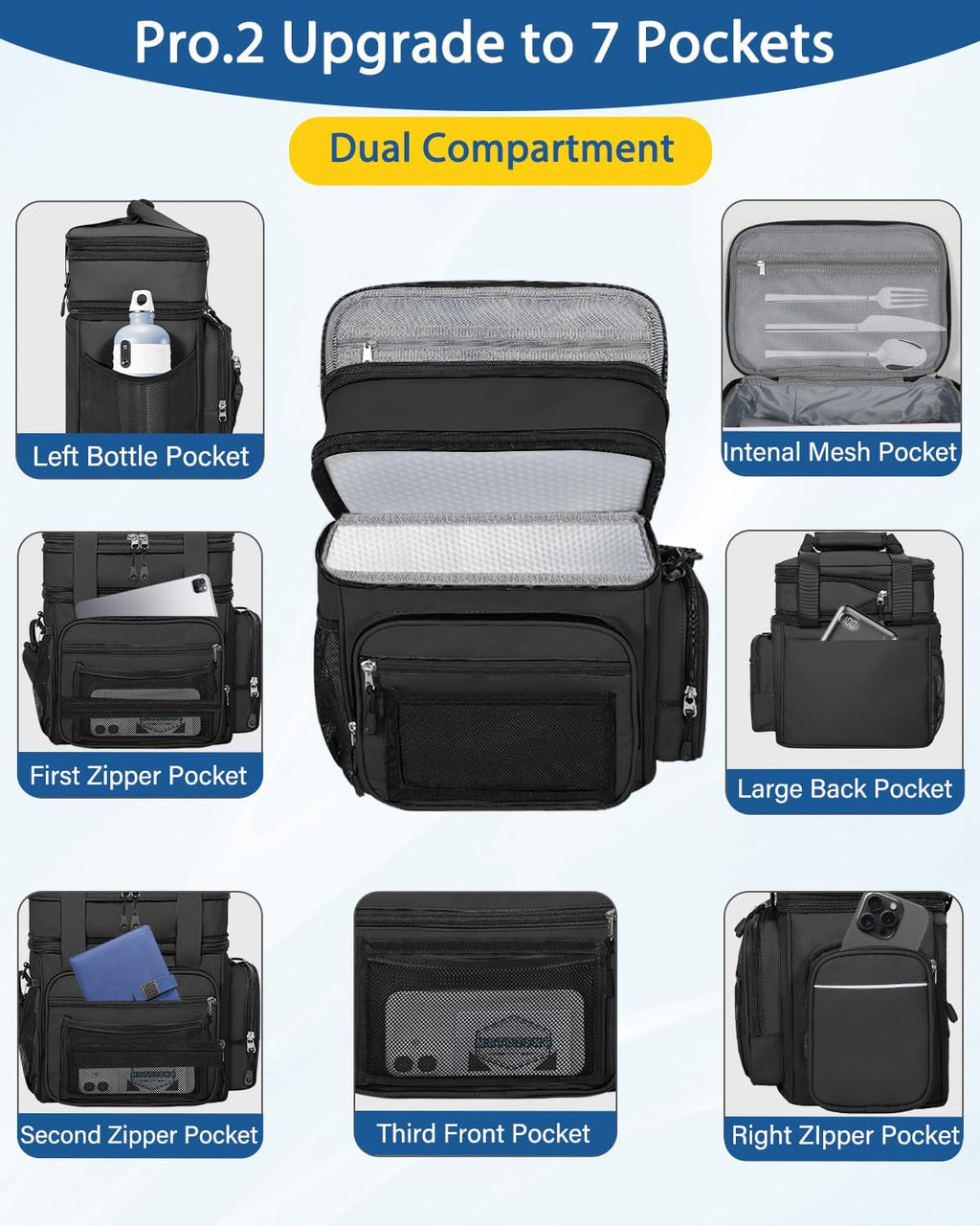 Skiennix Expandable Lunch Box Cooler Bag - Insulated Heavy-Duty Design for Work & Picnics - Black 15L